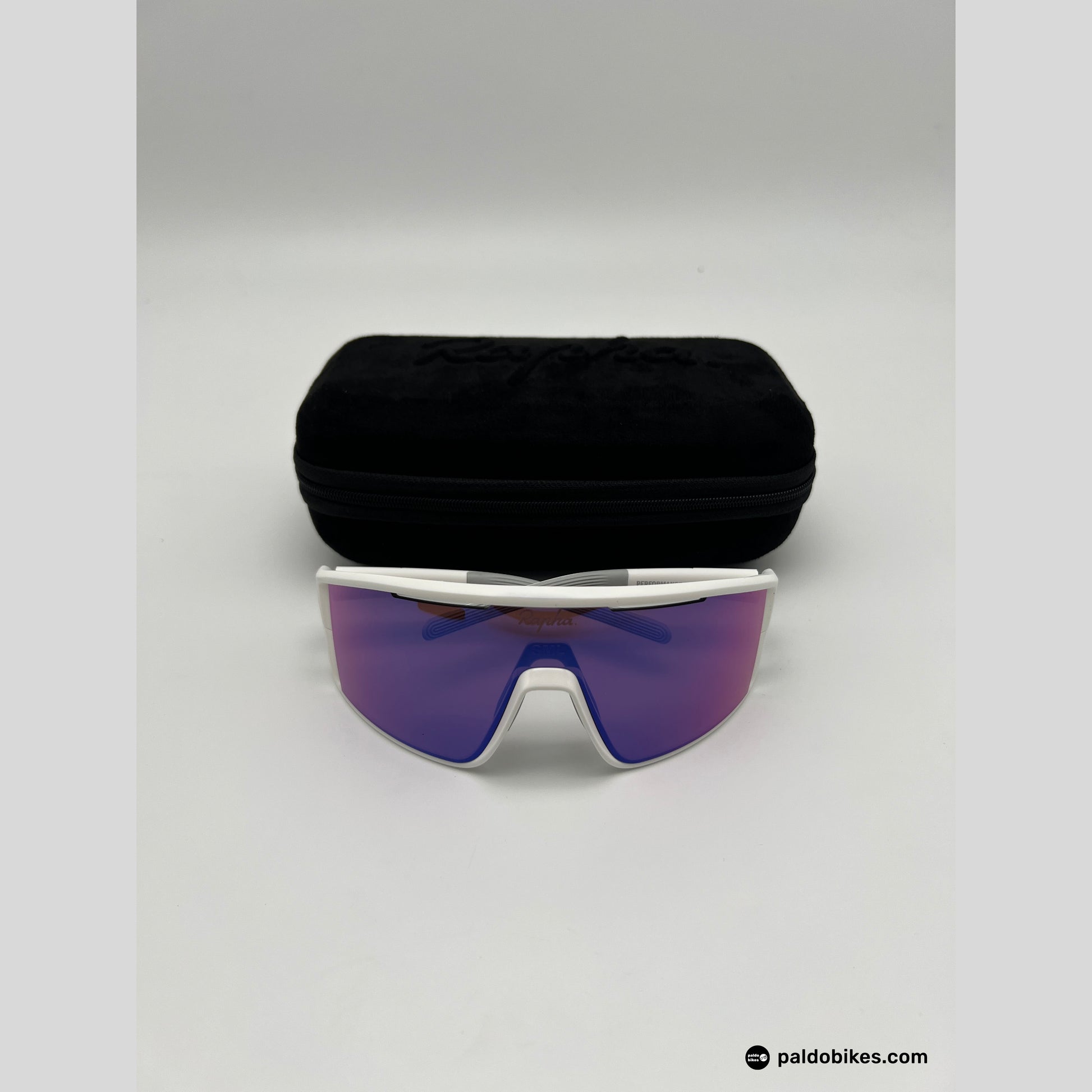 Rapha Pro Team Full Frame Glasses - White / Pink Blue Lens - Premium Cycling Gear Paldo Bikes